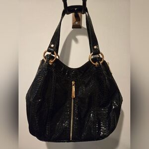 Michael kors black snake print purse gold hardware